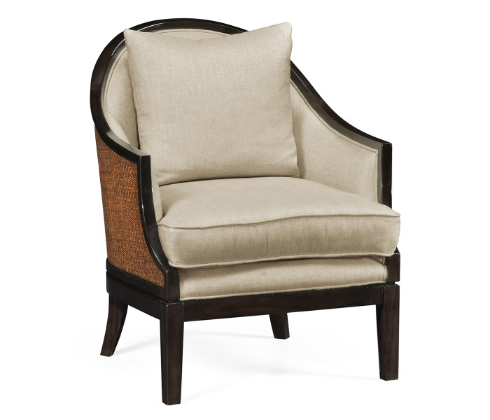Rouded Rattan Back Dining Chair, Upholstered in MAZO