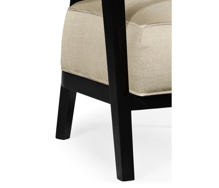 Smoky Black Tub Chair with Back Pillow, Upholstered in MAZO