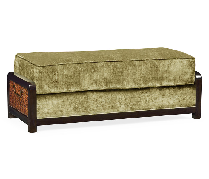 Sonokelling & Brown Rattan Ottoman, Upholstered in Lime Velvet; Pairs with 500078-44L-SKL-F004