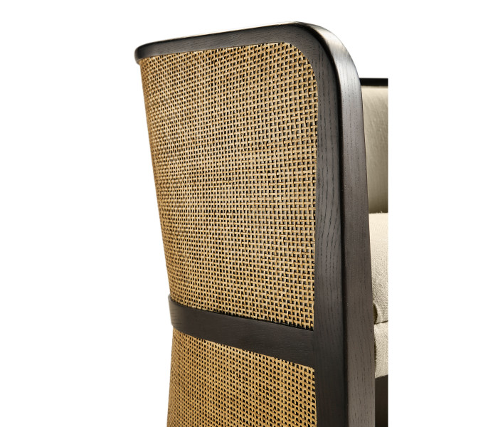 Dark Brown Ash & Woven Rattan Tub Chair, Upholstered in MAZO