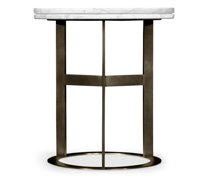 Round Stainless Steel & Faux Calacatta Oro Marble Side Table