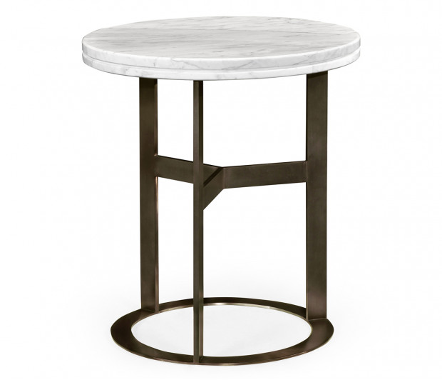 Round Stainless Steel & Faux Calacatta Oro Marble Side Table Round Stainless Steel & Faux Calacatta Oro Marble Side Table