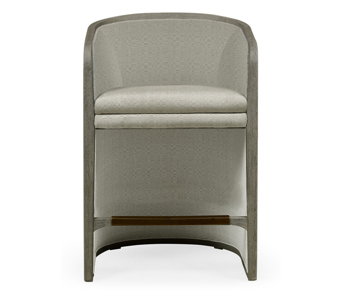Grey & Dark Grey Rattan Tub Counter Stool, Upholstered in Standard Outdoor Fabric