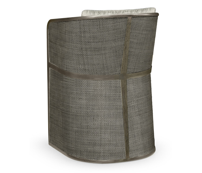 Grey & Dark Grey Rattan Tub Counter Stool, Upholstered in Standard Outdoor Fabric