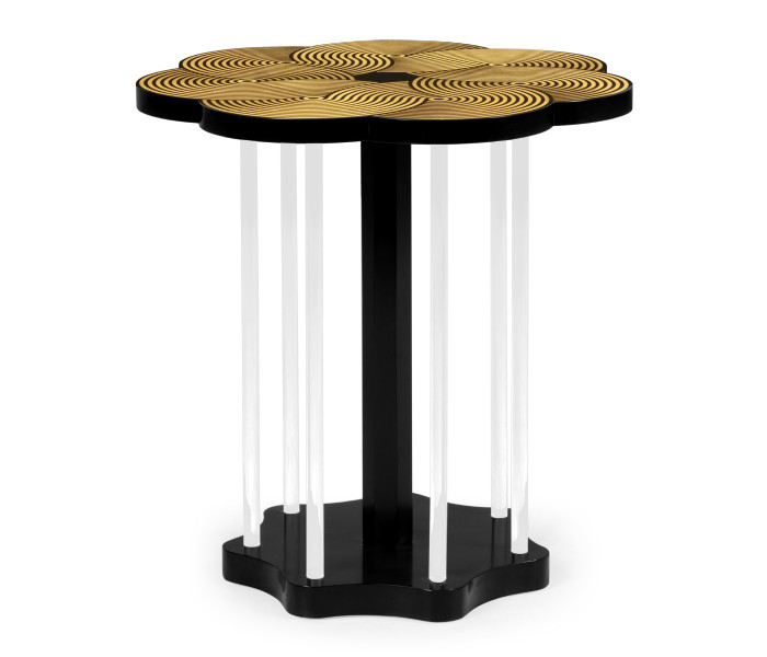 Op Art Floral Bright Satinwood & Acrylic Lamp Table
