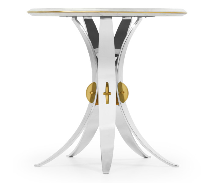 Fusion Round Stainless Steel End Table with Marble Top