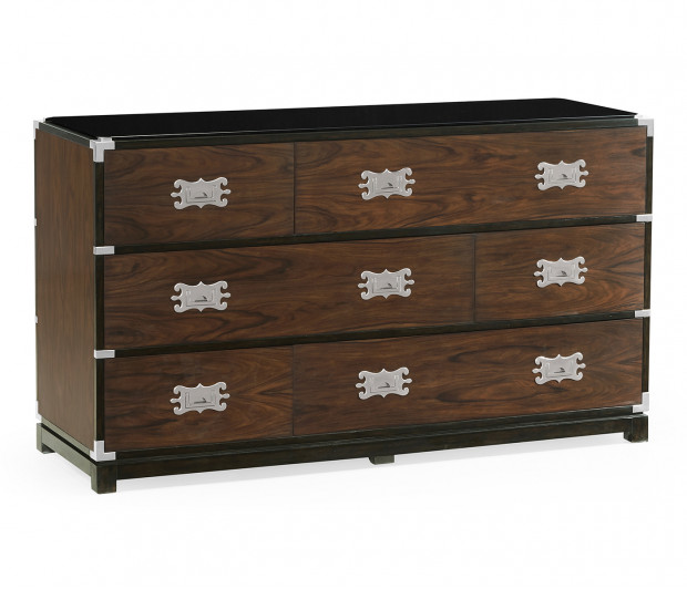 Large Campaign Style Dark Santos Rosewood Chest of Six Drawers