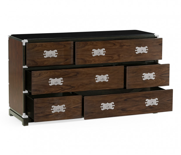 Large Campaign Style Dark Santos Rosewood Chest of Six Drawers