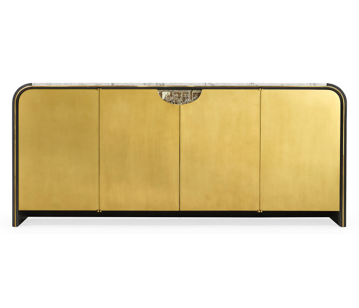 Fusion Oak & Brass Sideboard with White Marble Top