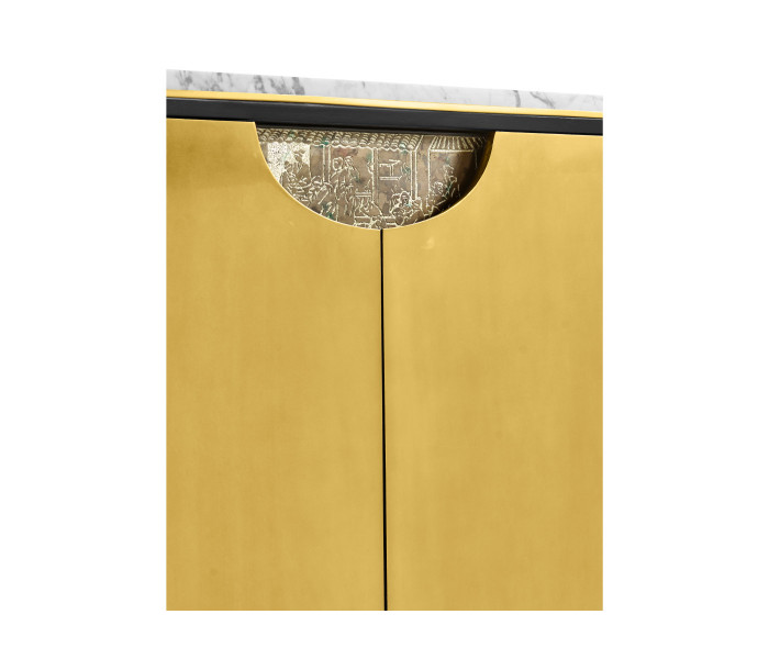 Fusion Oak & Brass Sideboard with White Marble Top