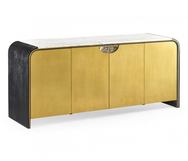 Fusion Oak & Brass Sideboard with White Marble Top
