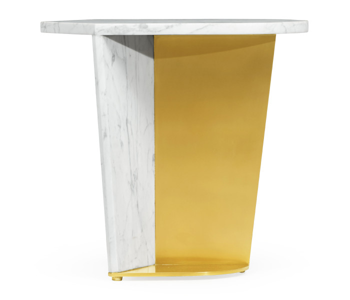 Fusion Medium White Marble & Brass End Table