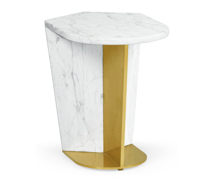 Fusion Medium White Marble & Brass End Table