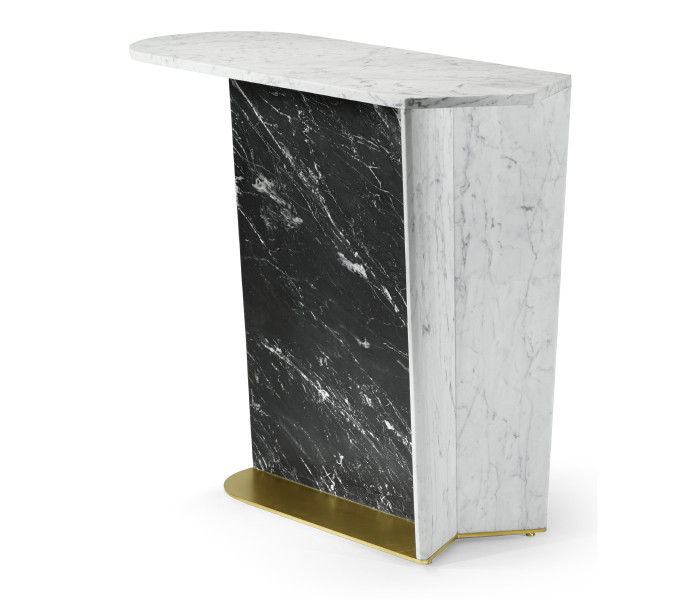 Fusion White & Black Marble End Table