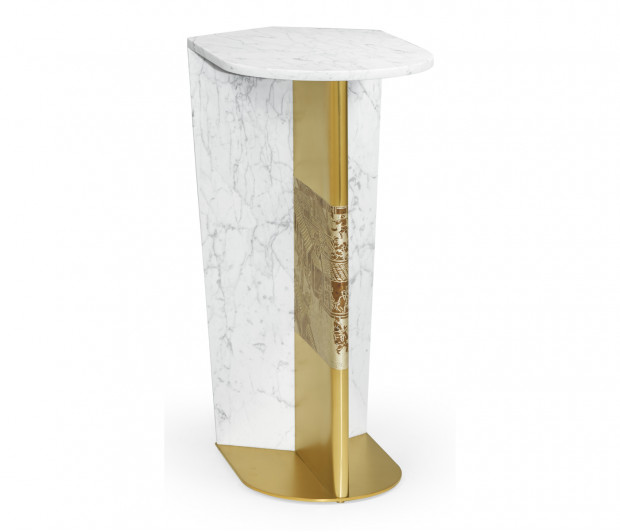 Fusion White Marble & Brass End Table