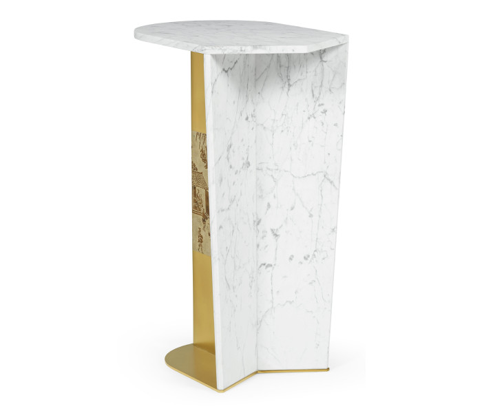 Fusion White Marble & Brass End Table