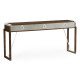 Campaign Style Dark Santos Rosewood & Grey Leather Console Table with Drawers