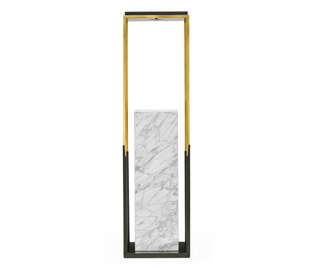 Contemporary Square Ebonised Oak & Brass Pedestal with White Calcutta Marble Centre