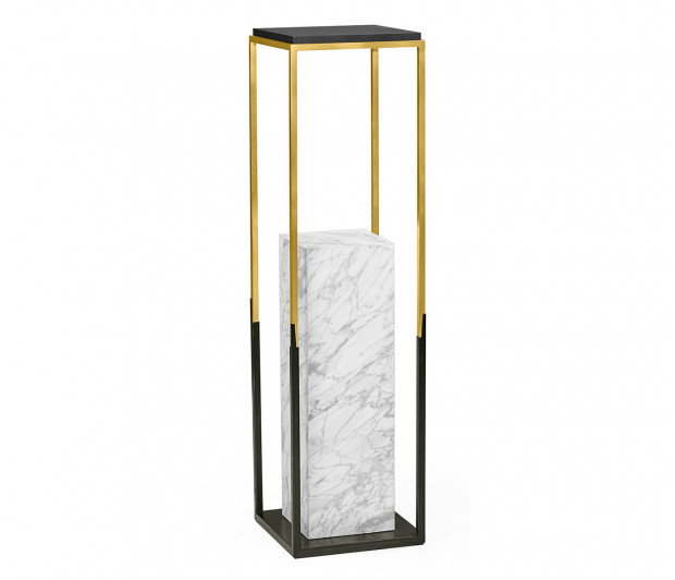 Contemporary Square Ebonised Oak & Brass Pedestal with White Calcutta Marble Centre