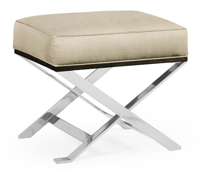 Contemporary White Stainless Steel Stool, Upholstered in MAZO