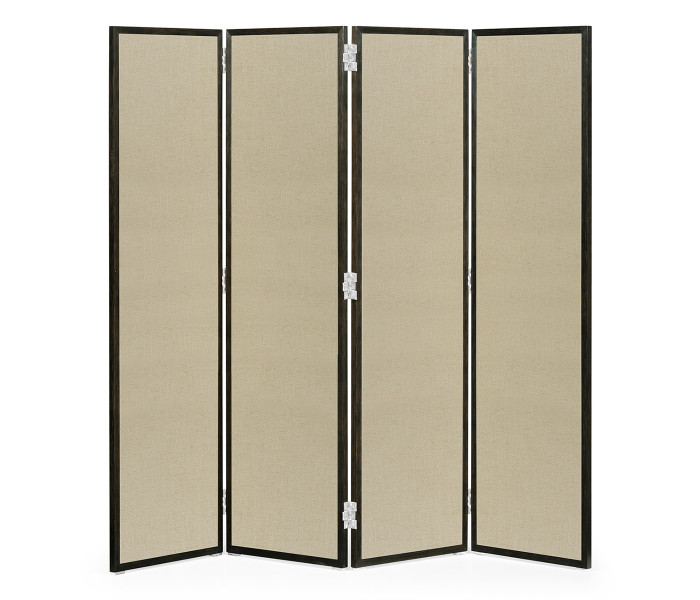 Campaign Style Dark Santos Rosewood Screen, Upholstered in MAZO