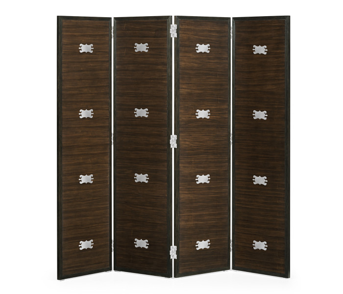 Campaign Style Dark Santos Rosewood Screen, Upholstered in COM