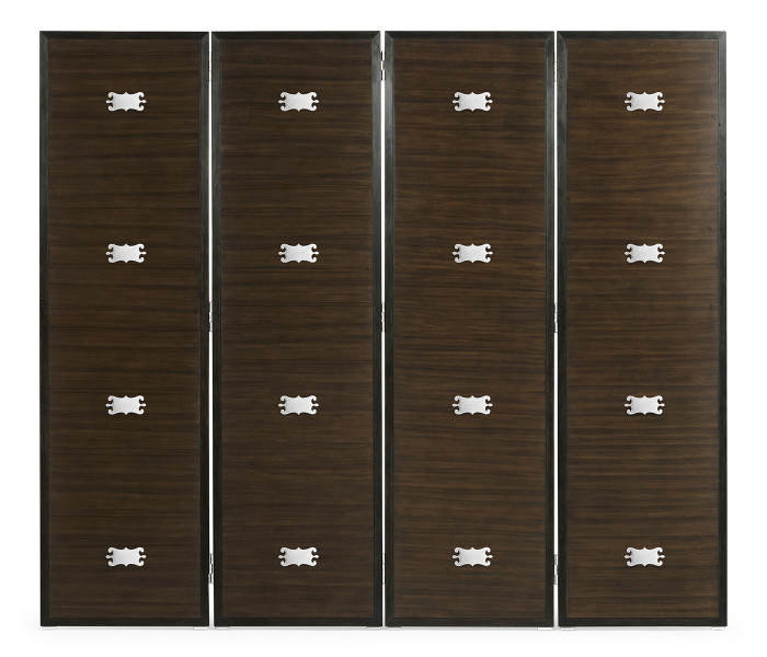 Campaign Style Dark Santos Rosewood Screen, Upholstered in COM