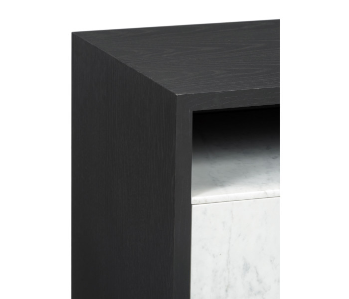 Contemporary Ebonised Oak & White Calcutta Marble Bedside Chest of Drawers