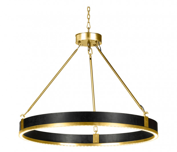 Round Contemporary Ebonised Oak & Brass Chandelier