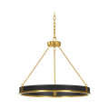 Round Contemporary Ebonised Oak & Brass Chandelier