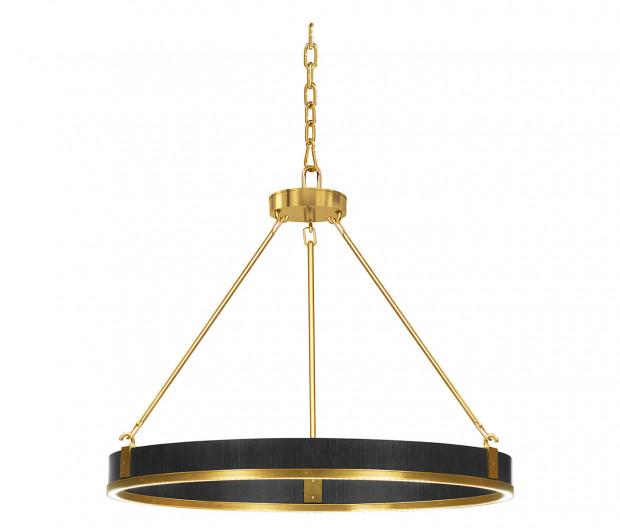 Round Contemporary Ebonised Oak & Brass Chandelier
