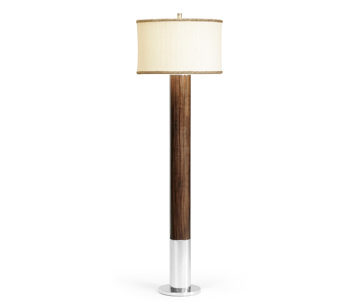 Circular Campaign Style Dark Santos Rosewood & White Stainless Steel Floor Lamp