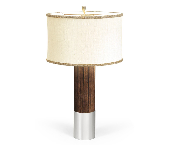Circular Campaign Style Dark Santos Rosewood & White Stainless Steel Table Lamp