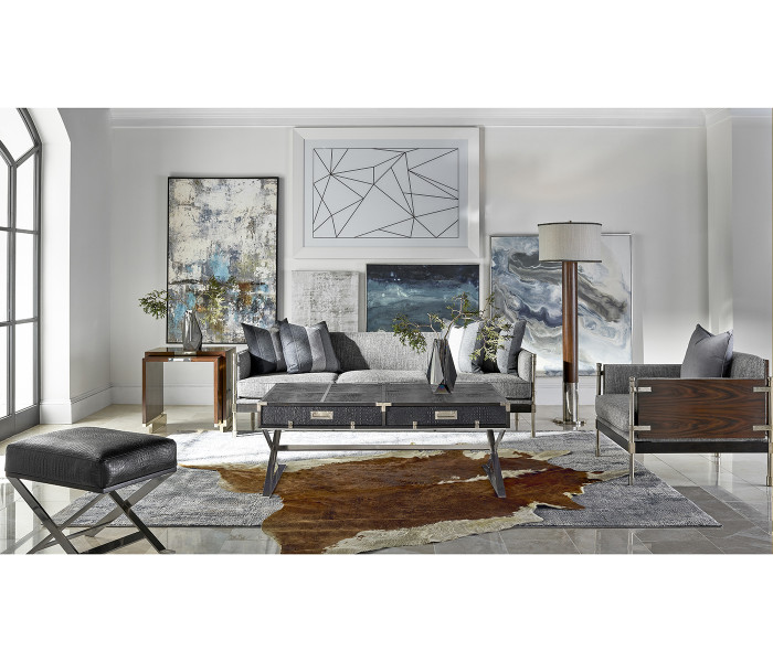Campaign Style Dark Santos Rosewood Sofa Chair, Upholstered in MAZO