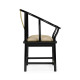 Asian Fusion Rounded Black Gloss & Brass Dining Arm Chair, Upholstered in MAZO