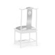 Asian Fusion White Gloss & Stainless Steel Dining Side Chair, Upholstered in Silver Silk