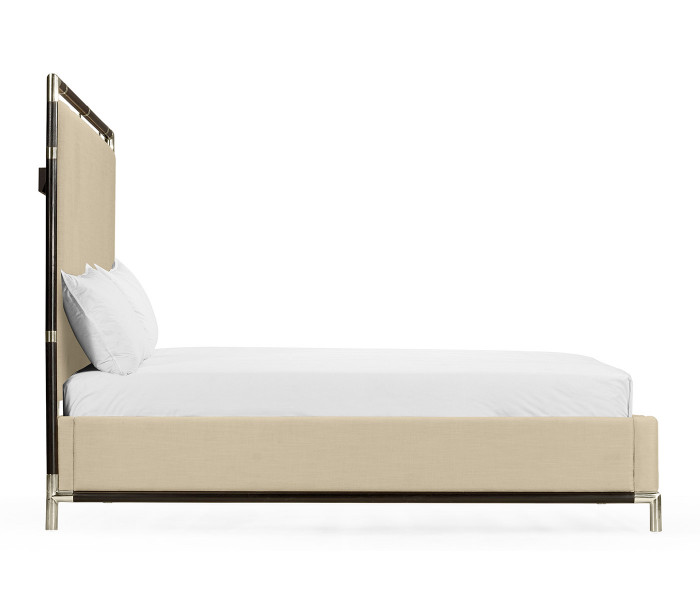 Campaign Style Ebonised Oak Cali King Bed, Upholstered in MAZO
