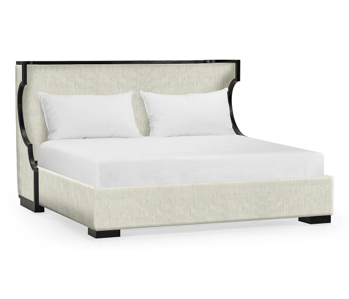 Fusion Rounded Ebonised Oak Cali King Bed, Upholstered in Shambala