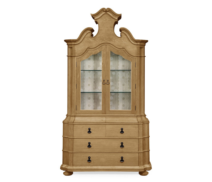 Oulton Vintage Oak Cabinet with Glass Doors & Glass Shelves