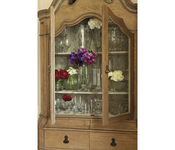 Oulton Vintage Oak Cabinet with Glass Doors & Wooden Shelves