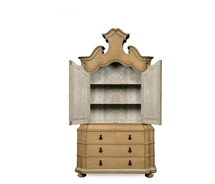 Oulton Vintage Oak Cabinet with Wooden Doors & Shelves
