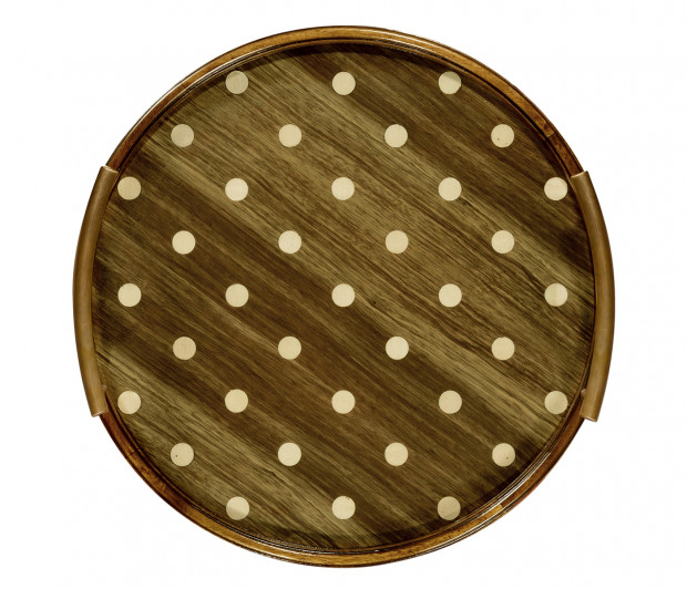 Small Circular Natural Acacia & Polka Dot Tray Small Circular Natural Acacia & Polka Dot Tray