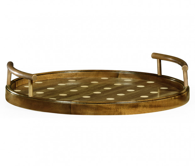 Small Circular Natural Acacia & Polka Dot Tray Small Circular Natural Acacia & Polka Dot Tray