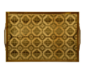Rectangular Natural Acacia & Geometric Inlaid Tray
