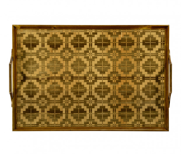 Rectangular Natural Acacia & Geometric Inlaid Tray Rectangular Natural Acacia & Geometric Inlaid Tray