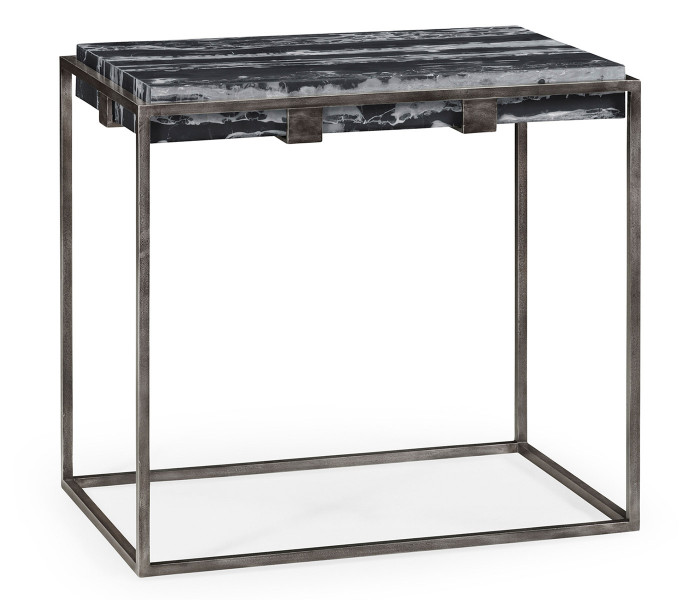 Rectangular Iron End Table with a Black Marble Top