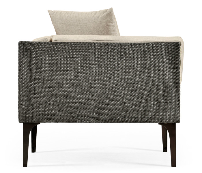 36" Dark Grey Rattan Corner Sofa Sectional, Upholstered in Standard Outdoor Fabric