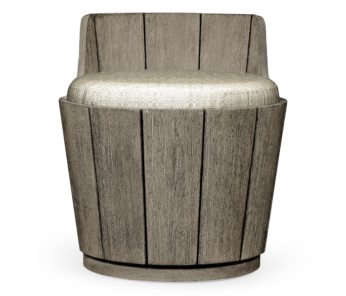 Swivel Grey Storage Bucket Stool, Upholstered in Standard Outdoor Fabric