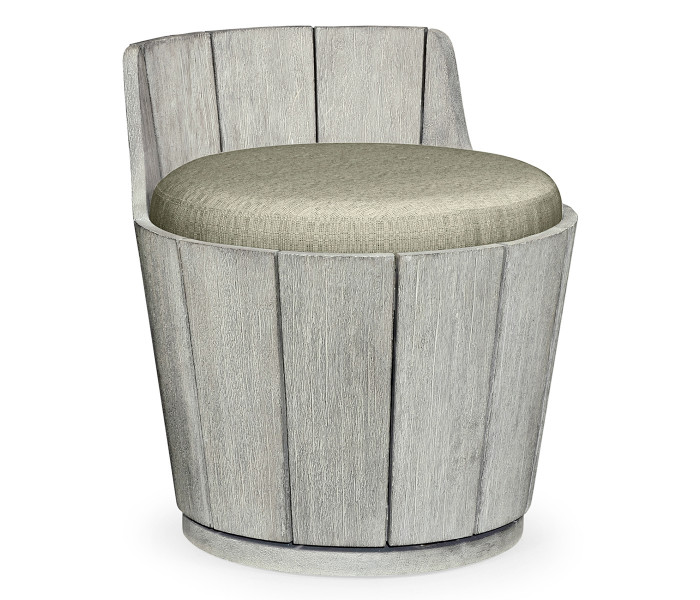 Swivel Cloudy Grey Storage Bucket Stool, Upholstered in Standard Outdoor Fabric