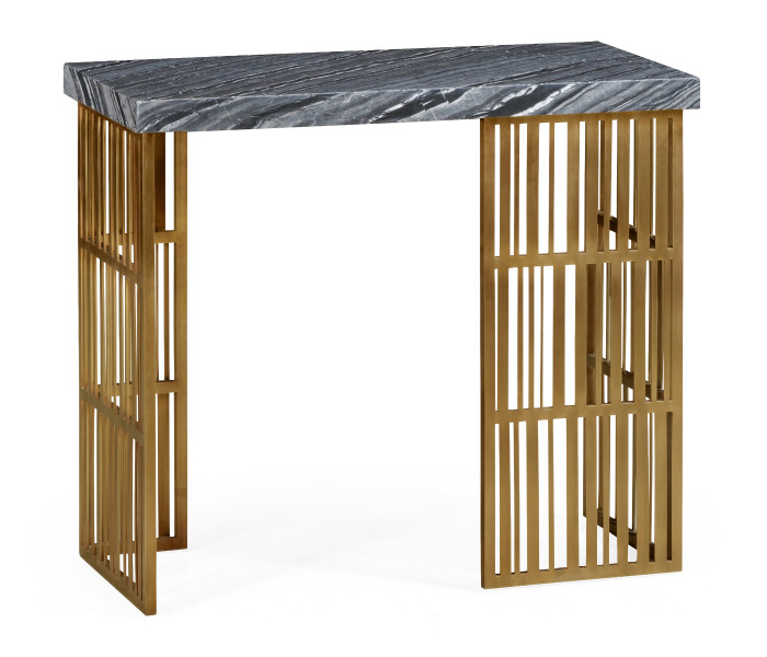 Rectangular Brass Console Table with a Grey Marble Top